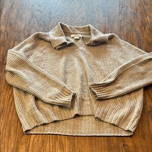 Natural Reflections Beige Ribbed Cowl Neck Sweater
